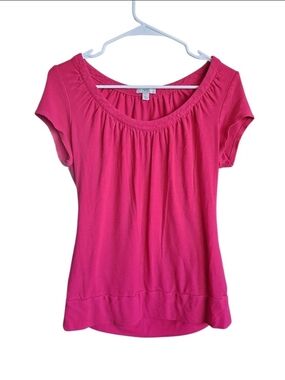 Cache Hot Pink Pleated Scoop Neck Short Sleeve Top Blouse